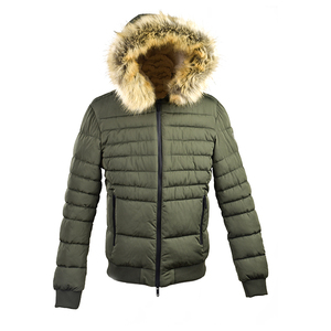 Hommes Vert <span class=keywords><strong>Armée</strong></span> En <span class=keywords><strong>Cuir</strong></span> Véritable Haute Qualité Hiver Doudoune Avec Fourrure Véritable Ligne de Capot - Product Image 1
