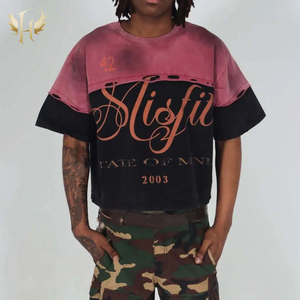 Camiseta de dos paneles personalizada parche bordado desgastado lavado sucio 300gsm peso pesado DTG impreso camisetas recortadas de gran tamaño - Product Image 1