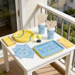 DAMAI Sport Themed Kids Birthday Party Supplies Yellow Tennis element <b>Disposable</b> Party <b>Tableware</b> Set Paper Napkins Cups Plates - Product Image 2