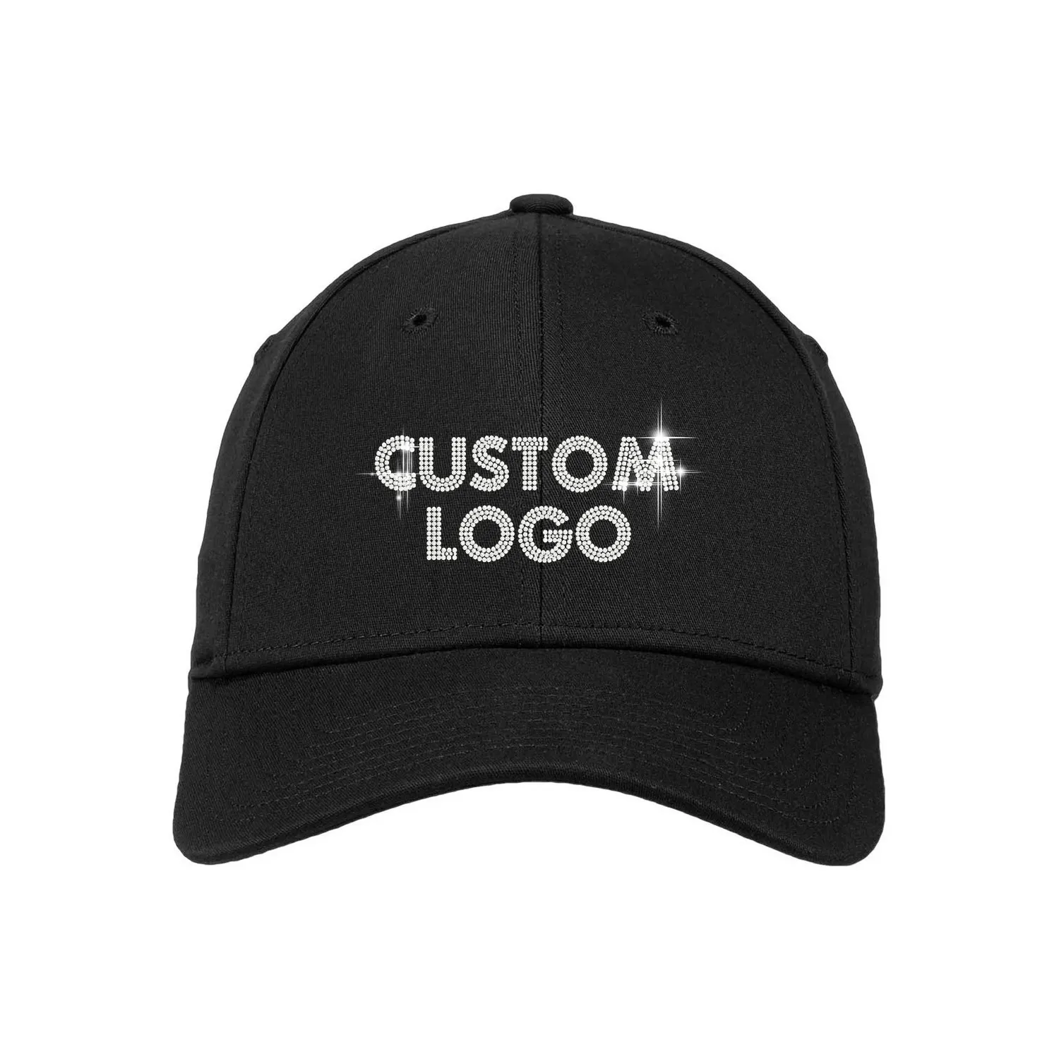 Custom wholesale design logo bling bling sparkle patches with embroidered cap custom rhinestone baseball hats women