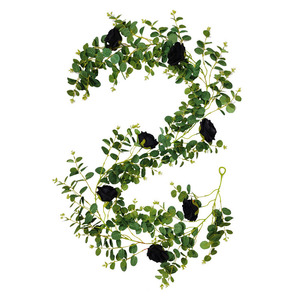 Vendita calda 5 pezzi ghirlanda di eucalipto artificiale con ramoscelli di viti verdi foglie rosa nera di seta per la decorazione del giardino della festa nuziale - Product Image 2