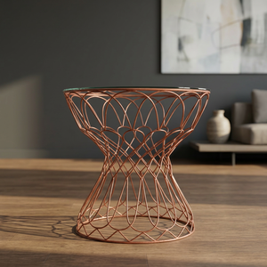 <b>Iron</b> Powder Coated Wire Coffee <b>Table</b> with Glass Top Luxury Antique Design - Product Image 3