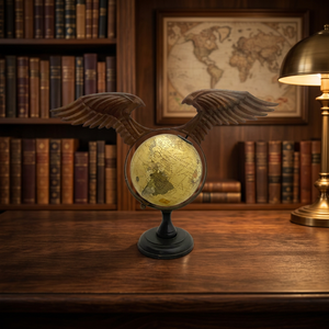 Aile d'aigle majestueuse en métal, design Art Déco sur globe de bureau traditionnel, pièce décorative durable et écologique - Product Image 3