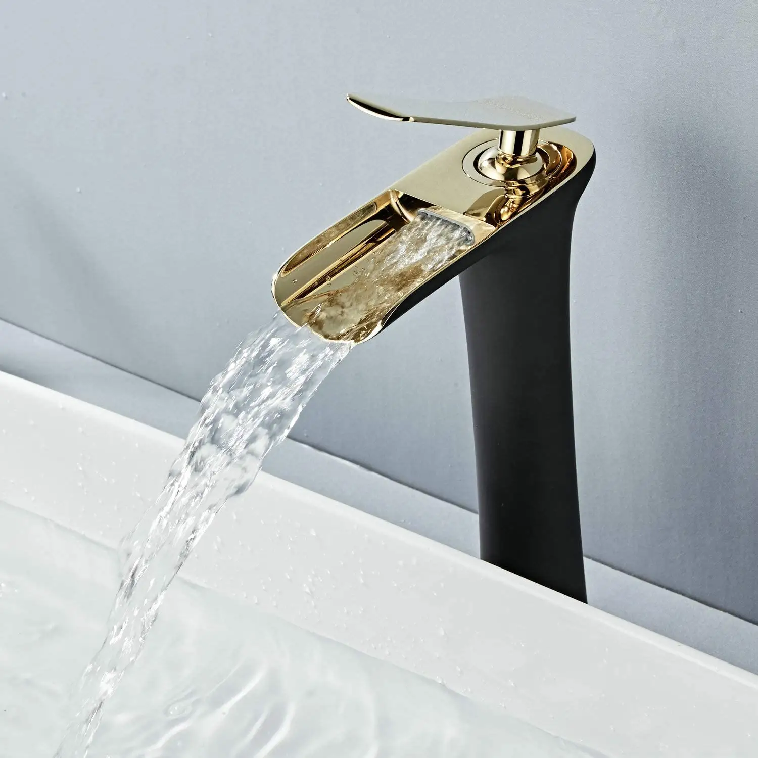 Waterfall Bathroom Faucet Single handle Basin Mixer Tap Bath Black Gold tall Faucet Brass Basin Faucets