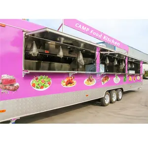 粉色沙瓦玛食品拖车烧烤食品卡车设备齐全的街头食品推车食品卡车烤肉串货车
