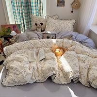 Parure de lit vintage à volants floraux 100 % coton pur, douce pour la peau, style princesse coréenne, disponible en 4 pièces