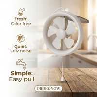 Ventilateur d'extraction compact blanc de 6 pouces avec interrupteur à cordon, silencieux (50 dB), 20W, alimenté en courant alternatif, pour installation sur fenêtre de salle de bain et de cuisine