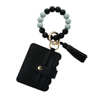 Polsbandje Armband Pu Lederen Kaart Tas Sleutelhanger Siliconen Kraal Macrame Tassel Sleutelhanger