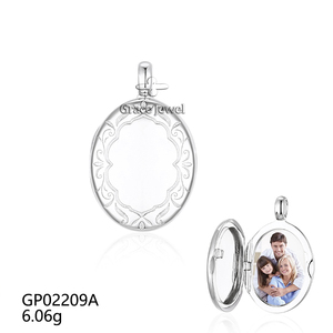 Grace Jewel Vente en gros Gravures complexes Ovale Pendentif médaillon <span class=keywords><strong>photo</strong></span> en argent sterling 925 pour photos commémoratives - Product Image 4