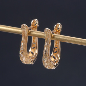 Orecchini Pendenti a U Vintage con Zirconi per Donne, Eleganti Gioielli Dorati alla Moda - Product Image 6