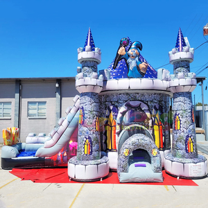 Outdoor wet or dry dual lane combo bouncer commercial <b>inflatable</b> wizard bounce <b>house</b> with water slide - Product Image 3