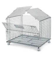 Malla de Alambre de Acero Galvanizado 50x50mm, Alambre de 6mm, Jaula Metálica Plegable Cuadrada con Cierre de Hebilla, Ruedas de 4 Pulgadas, Almacenamiento para Almacén