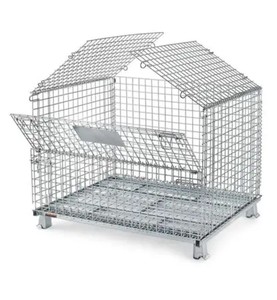 Grillage en acier galvanisé 50x50mm, fil de 6mm, caisse métallique pliable, cage carrée avec fermeture à boucle, roues de 4 pouces pour stockage en entrepôt - Product Image 5