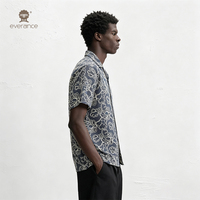 Camisa de Lino Mixto para Hombre Botanical Line 130cm Azul Pizarra Blanco Hueso Estilo Cubano para Vacaciones y Playa