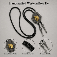 1 pièce Cravate Bolo Vintage Western réglable avec crâne de taureau ou tête de cheval, pendentif ovale orné et cordon en cuir PU pour hommes et femmes