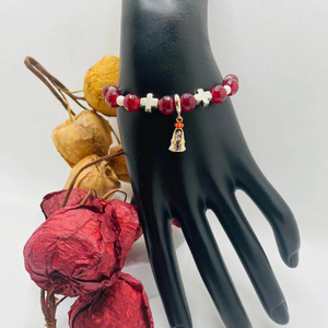 Bracelet extensible de prière en cornaline rouge de 8 mm avec pendentif croix de <span class=keywords><strong>Marie</strong></span> de Nazareth, cadeau de bijoux catholiques - Product Image 3