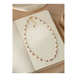 Parures de bijoux de mode féminine rétro française, bracelet et collier en perles naturelles avec grenat, chaîne de clavicule de qualité supérieure - Product Image 4