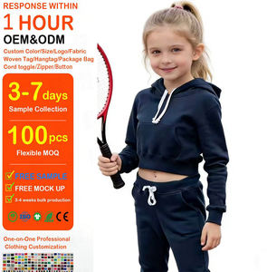 Sudadera con Capucha Corta para Niñas, al por Mayor, Personalizada, de Algodón y Felpa, Informal, Juvenil, con Bordado Personalizado - Product Image 1