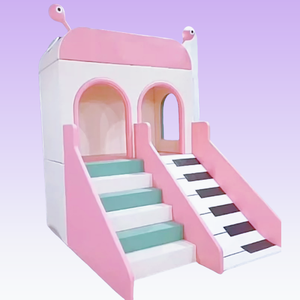 Aire de jeux intérieure pastel mignonne pour enfants, avec toboggan, structure d'escalade et piano, idéale pour café-<span class=keywords><strong>restaurant</strong></span>, équipement de jeu souple à louer - Product Image 1