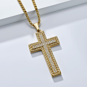 yunnique trendy retro <b>titanium</b> steel cross necklace, niche full diamond design, high-end hip-hop street style penda - Product Image 3