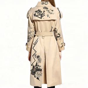 Boying personnalisé femmes longue ligne lâche <span class=keywords><strong>Trench</strong></span> manteau croquis Graffiti impression tissu imperméable veste coupe-vent personnalisé - Product Image 3