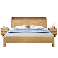 Lit double en bois massif de chêne nordique, tailles King et Queen, dossier souple, lit de rangement multifonctionnel avec tête de lit et support en lattes de bois