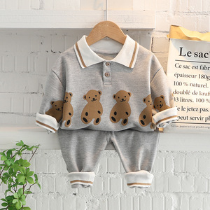 Ensemble deux pièces <span class=keywords><strong>sweat</strong></span>-shirt et pantalon de jogging 100 % coton pour garçons, nouveau style printemps 2026, avec revers à motif de dessin animé, tenue d'automne - Product Image 2