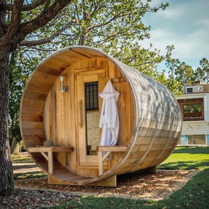 Usine chinoise, sauna extérieur moderne en bois massif avec vue panoramique de 8 pieds, sauna en tonneau de cèdre rouge - Product Image 2