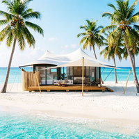 Tente d'hôtel en tissu PVDF de haute qualité personnalisée, tente de lodge d'hôtel préfabriquée avec salle de bain, maisons modulaires préfabriquées