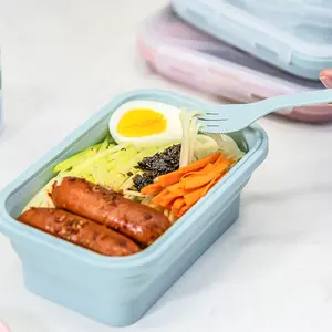 OKSOLICONE kotak makan siang anak-anak, kotak makan siang silikon dapat dilipat Bento dengan tutup untuk anak-anak