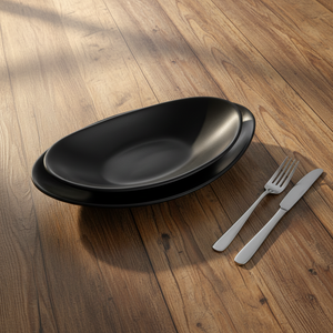 Service de <span class=keywords><strong>vaisselle</strong></span> en mélamine noir mat HCMA – Assiettes, plats, coupelles, bols et couverts de luxe incassables pour la cuisine - Product Image 1