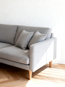 Canapé 3 places en tissu de lin gris clair minimaliste moderne, pieds fins, rembourrage en éponge, pour appartement, villa, salon - Product Image 4