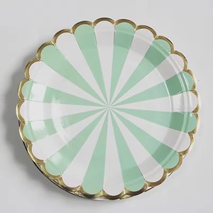 Assiettes en papier à bords festonnés dorés, fabricants de petits plats jetables, rayés, couleur <span class=keywords><strong>pastel</strong></span>, fournitures de décoration de fête - Product Image 6