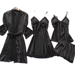 Vêtement de nuit en satin de haute qualité en gros, ensemble de vêtements de nuit pour femmes en 4 pièces, ensemble de lingerie, vêtement de nuit en soie - Product Image 3