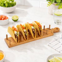 Porte-taco en bois d'acacia naturel pour maison, plateau debout pouvant contenir 8 tacos à coquille souple ou dure Tortillas Burritos