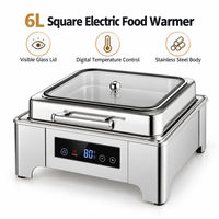 Chauffe-Plat Électrique Carré 6L en Acier Inoxydable avec Contrôle Numérique de la Température et Couvercle en Verre pour Hôtellerie et Restauration