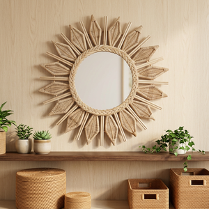 Espejo de Ratán Hecho a Mano, Moderno y Ecológico, Decoración para Colgar en la Pared, para Dormitorio Infantil y Sala de Estar, Vietnam - Product Image 1