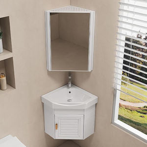 Meuble de salle de bain mural triangulaire en PVC sur mesure avec lavabo en céramique pour petits appartements, design moderne, usage domestique - Product Image 4