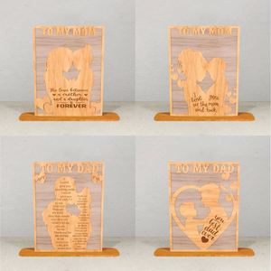 Plaque carrée en bois personnalisée gravée pour la fête des Mères et la fête des Pères, cadeau de bureau, décoration d'intérieur, ornement artisanal sur pied, vente en gros - Product Image 2