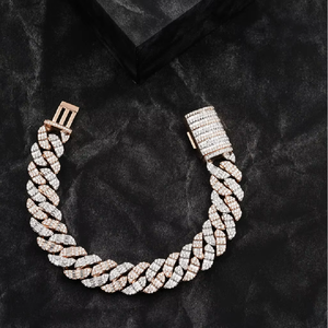 Bracelet cubain en argent tendance et collier chaîne en diamant taille rose de 18 pouces pour femmes |   Bijoux Hip Hop certifiés IGI - Product Image 1