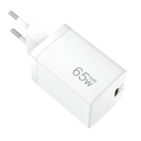 Meilleur adaptateur de voyage UE/Royaume-Uni 65W PD QC3.0 Type-C Chargeur GaN avec protection OTP pour téléphone portable et appareil photo, certifié CE ROHS, câble rétractable
