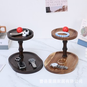 Estante de madera de dos niveles para postres, para exhibición en interiores, decoración del hogar - Product Image 2