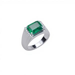 Green emerald halo <b>set</b> moissanite diamond <b>rings</b> for <b>men</b> wedding engagement 925 sterling silver - Product Image 3