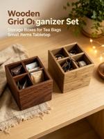 Boîte de rangement en bois à 4 compartiments, organisateur de bureau en bois massif avec séparateurs pour bijoux et bibelots