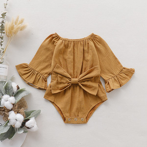 Ropa de Verano de Buena Calidad para Bebés Prematuros de 0 a 3 Años, Mono de Algodón de Manga Larga con Lazo, Cuello Redondo y Manga Acampanada - Product Image 1