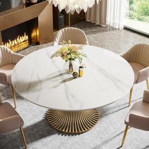 <b>Round</b> White Marble Sintered Stone <b>Table</b> Top with Aluminum Edge | Modern Commercial Tabletop Wholesale - Product Image 1