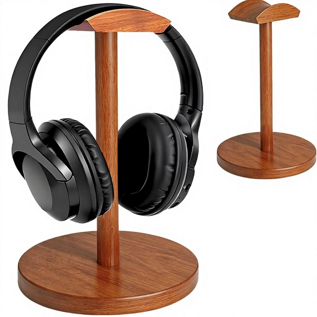 Solid Walnut Wood Single Headphone Stand Storage Base Universal Wooden Headset Holder for Gaming Office Use Compatible