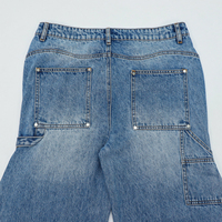 Pantalon en denim bleu lavé en jeans avec patch de broderie complet pour hommes et hommes