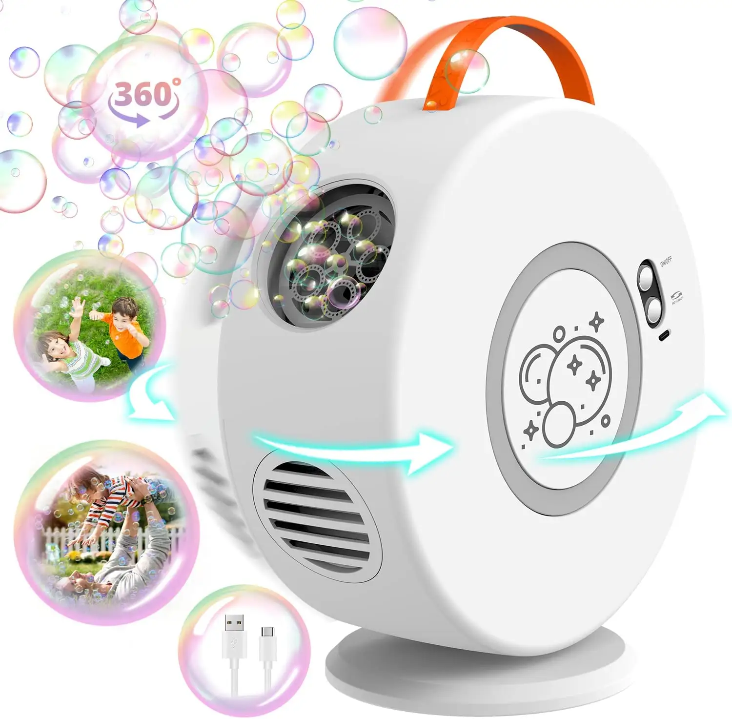 Dowellin-máquina de burbujas eléctrica giratoria para niños, soplador de burbujas automático de 360 grados