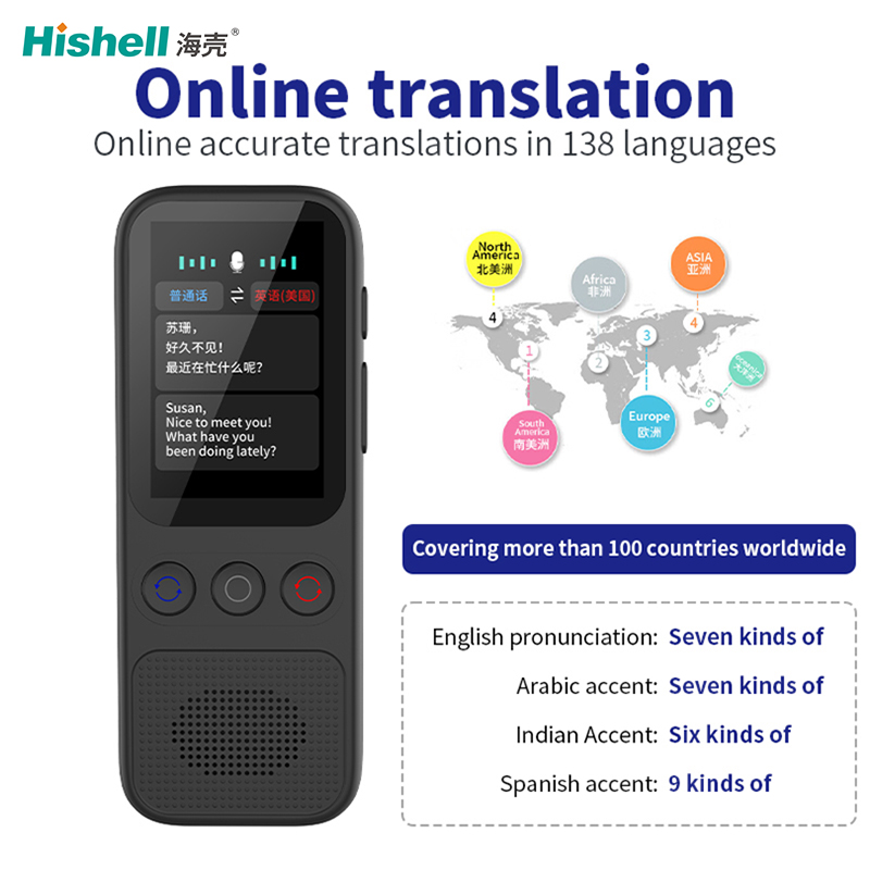 Hishell S80 スマート翻訳機 ブラック China Real-time Offline 17 Online 139 Languages Translator